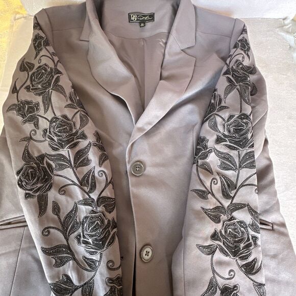 DG2 by Diane Gilman Jackets & Blazers - DG2 Diane Gilman Floral Embroidered Gabardine Blazer Jacket Slate Size M